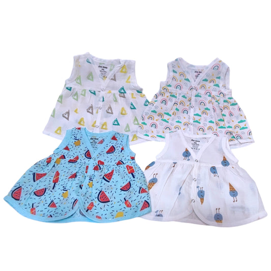 Cotton Muslin Jhabla Frock for a baby girl _set of 4