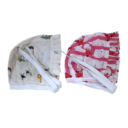 Unisex Cotton Muslin Cap for newborn baby -Set of 2