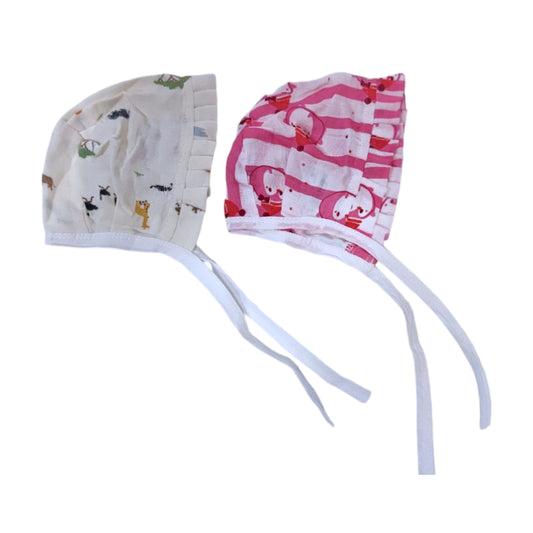 Unisex Cotton Muslin Cap for newborn baby -Set of 2