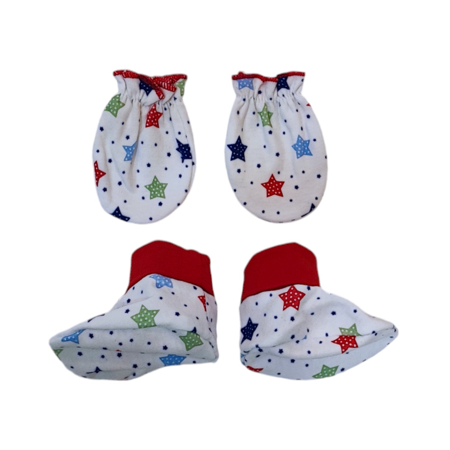 Cotton hosiery fabric Newborn Baby Mitten Booties Set - Red colour Star Print