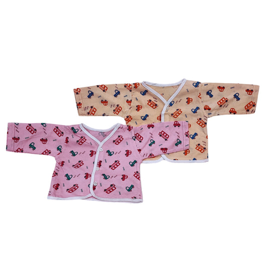 Unisex Cotton Hosiery Full Sleeves Printed Jhabla for Premature Tiny Newborn Baby-Set of 2