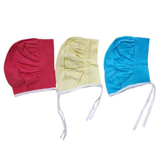 Unisex Plain Cotton Hosiery Muslin Caps for Newborn baby- Set of 3