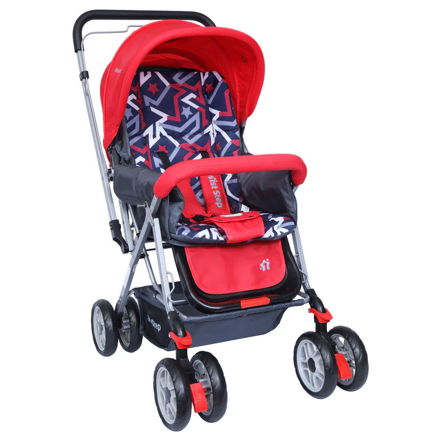 Baby Stroller with 5 Point Safety Harness and Reversible Handlebar Stroller-Red