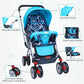 Baby Stroller with 5 Point Safety Harness and Reversible Handlebar Stroller-Blue